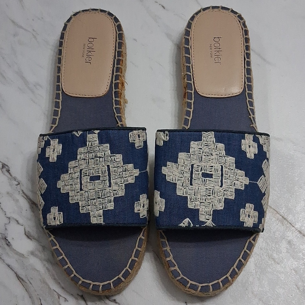 Botkier Slides Espadrilles Sandals Slippers Size 8.5 Embroidery Denim Boho 8 1/2
